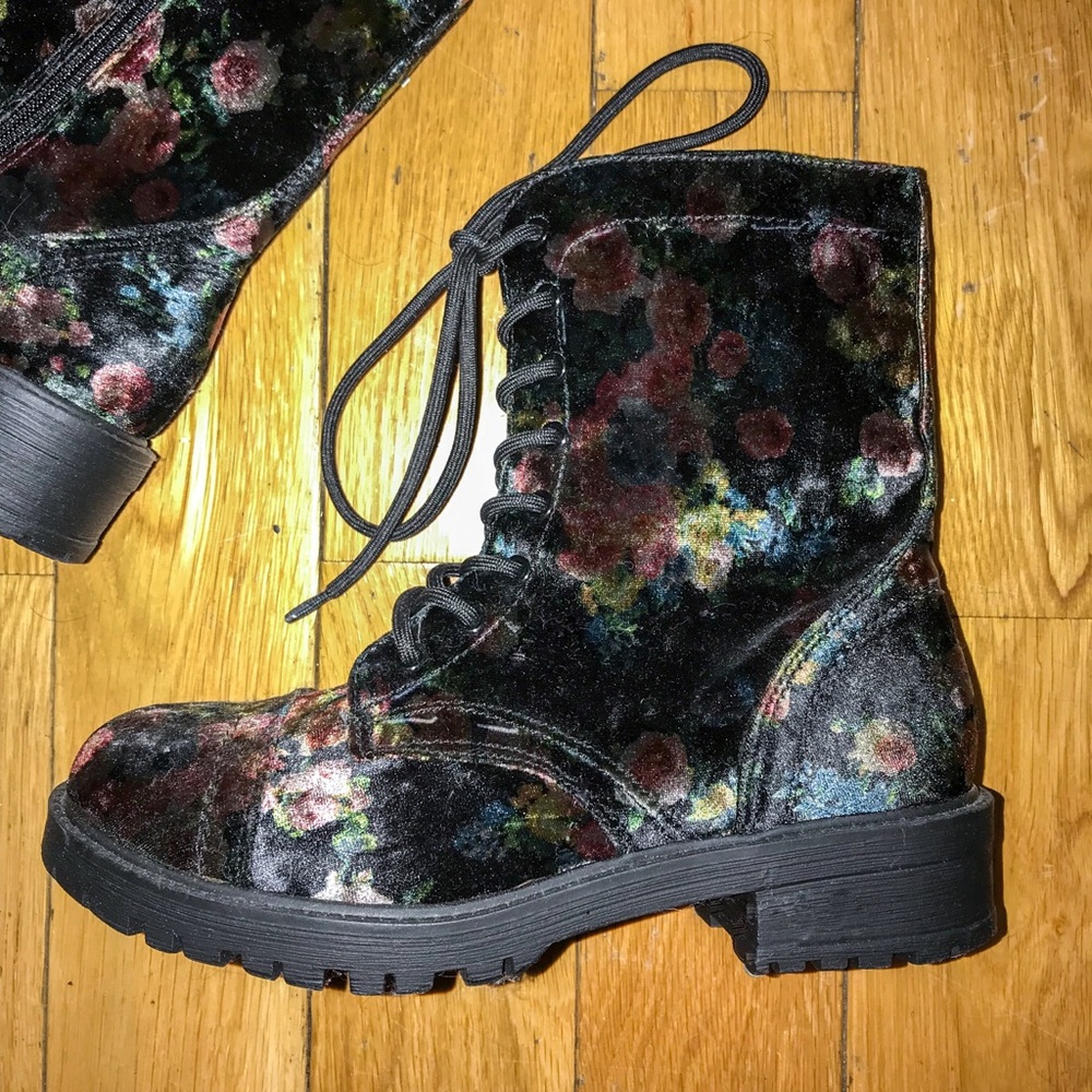 Madden Girl velvet floral combat boots NEW